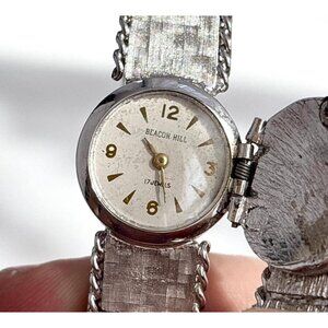 Beacon Hill Silver Belt Buckle Locket Ladies Vintage Wristwatch - 17mm - WORKS!